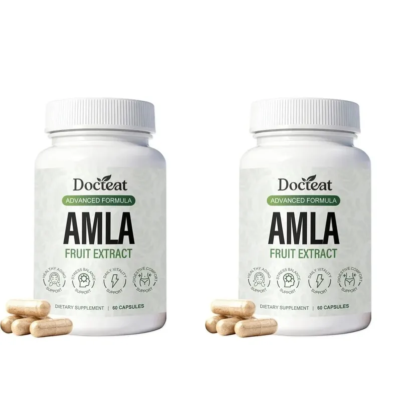 Docteat Amla-Fruchtextrakt-Kapseln unterstützen die Immunfunktion und unterstützen die Hautgesundheit mit Vitamin C B3 CoQ10 PQQ 60 Kapseln