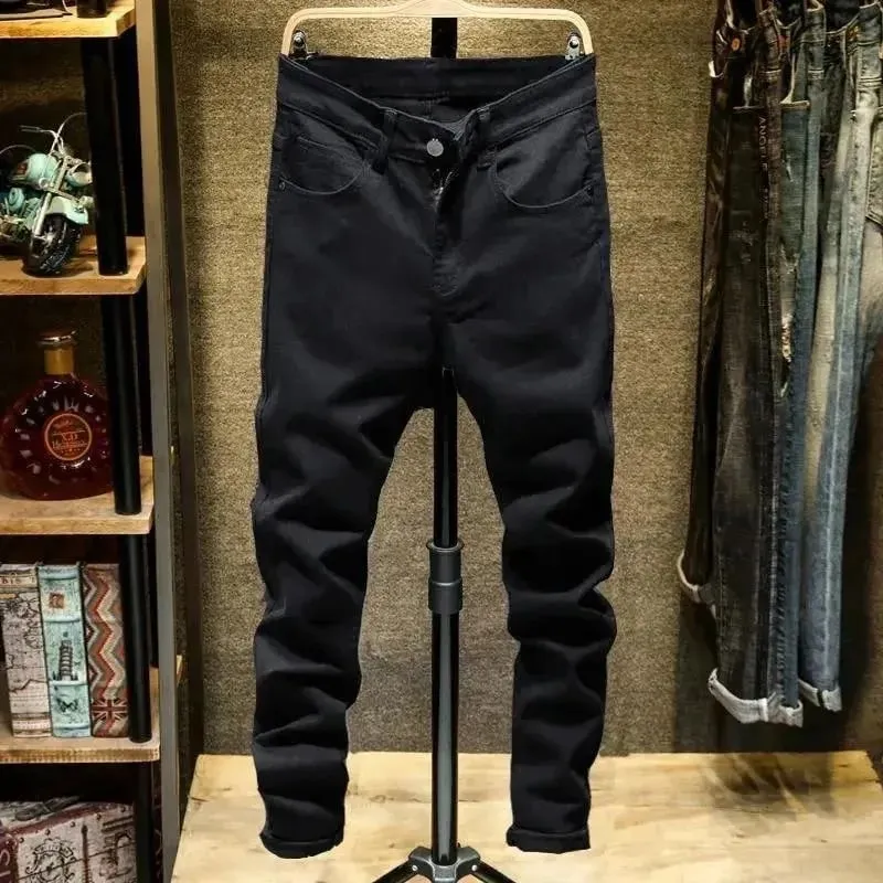 Spring and Autumn Trend Solid Color Straight Leg Stretch Denim Jeans Men's Casual Slim Fit Comfortable Sports High-Grade Jeans