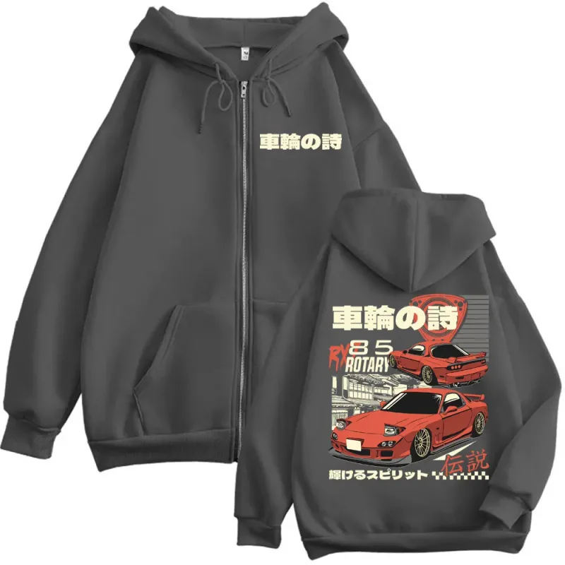 Anime Initial D Drift AE86 Graphic Zipper Hoodies RX7 R34 Skyline GTR JDM Zip Up Sweatshirts Men Women Harajuku Manga Pullovers
