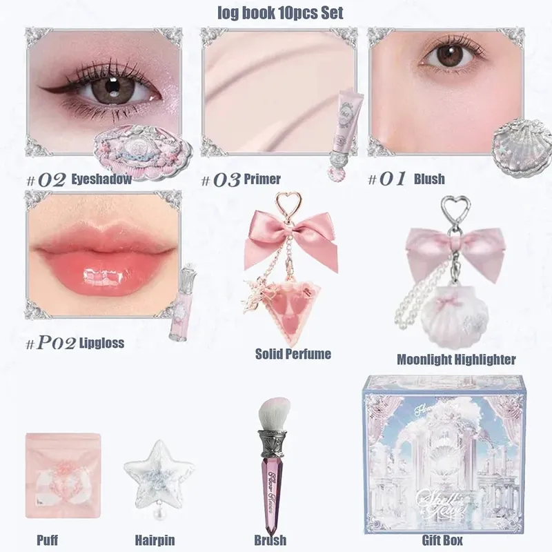 Flower Knows Make Up Sets Cosmetics Full Set Shells Pearl Eyeshadow Lip Gloss Blushes For Cheek Highlighter Gift Box Makeup Kit — image 9