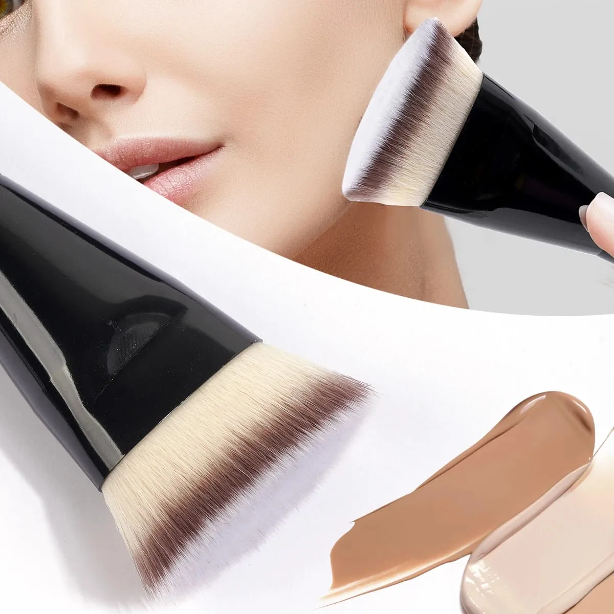 2PCS Flawless Makeup Brush Flat/Angle Foundation Contour Brush Under Eyes Makeup Brush for Liquid Cream Beauty Tools