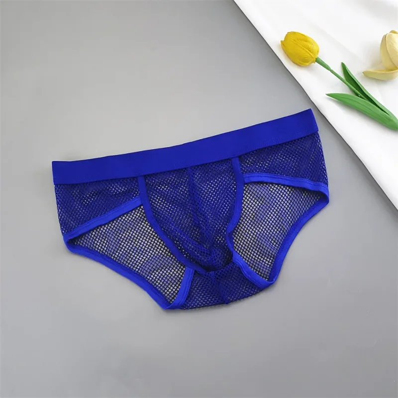 Hollow Out Fishnet Men's U Convex Briefs Breathable Mesh Low Waist Fully Transparent Underwear Perspective Lingerie