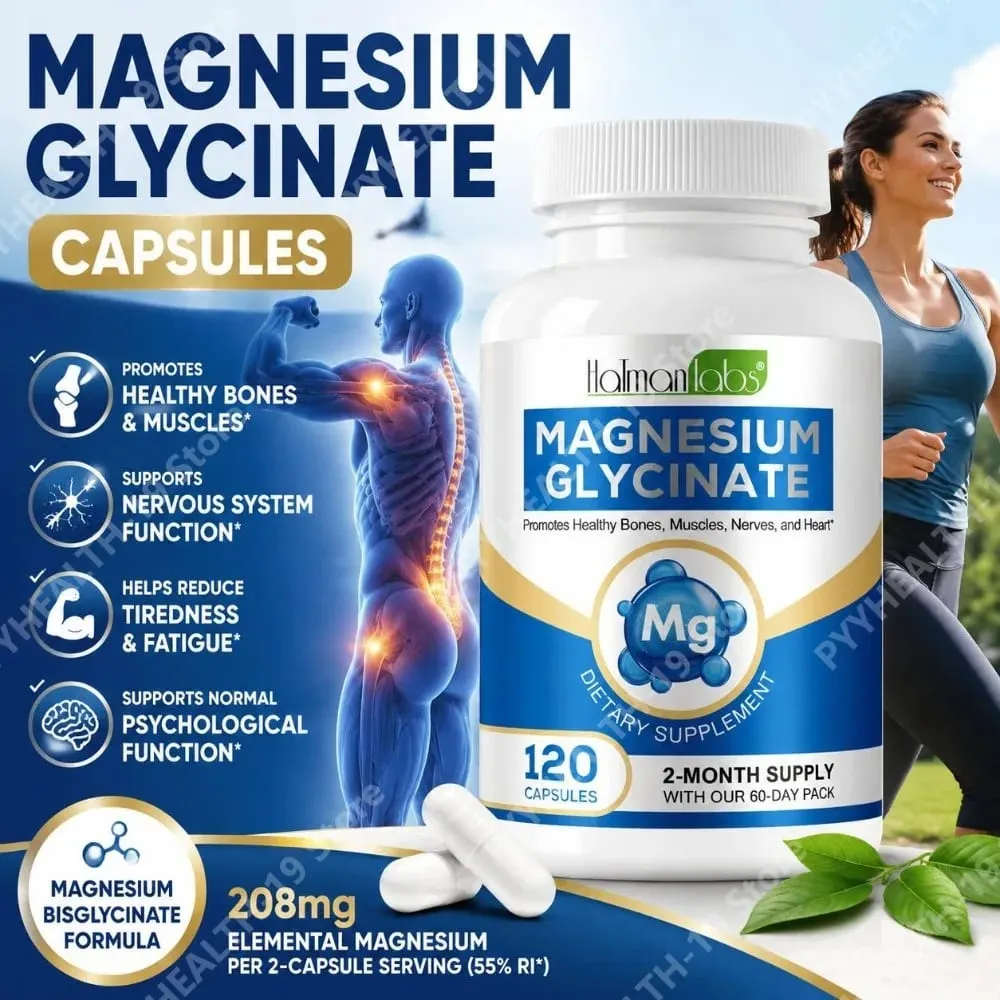 Cápsulas de glicinato de magnésio com 208mg de bisglicinato elementar para suporte ósseo, muscular e nervoso saudável, adultos 120 cápsulas — image 2