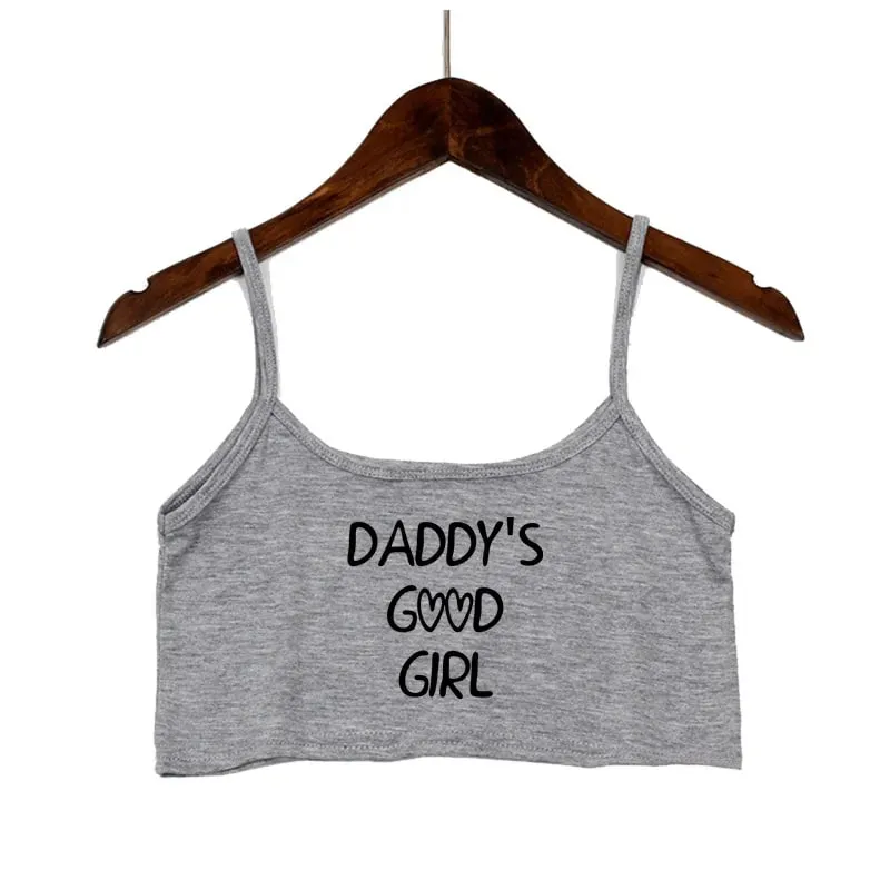 Pink Letters Print Summer Women's Crop Top Sexy Elastic Cotton Camis Sleeveless Short Tank Top Bar Tops Women