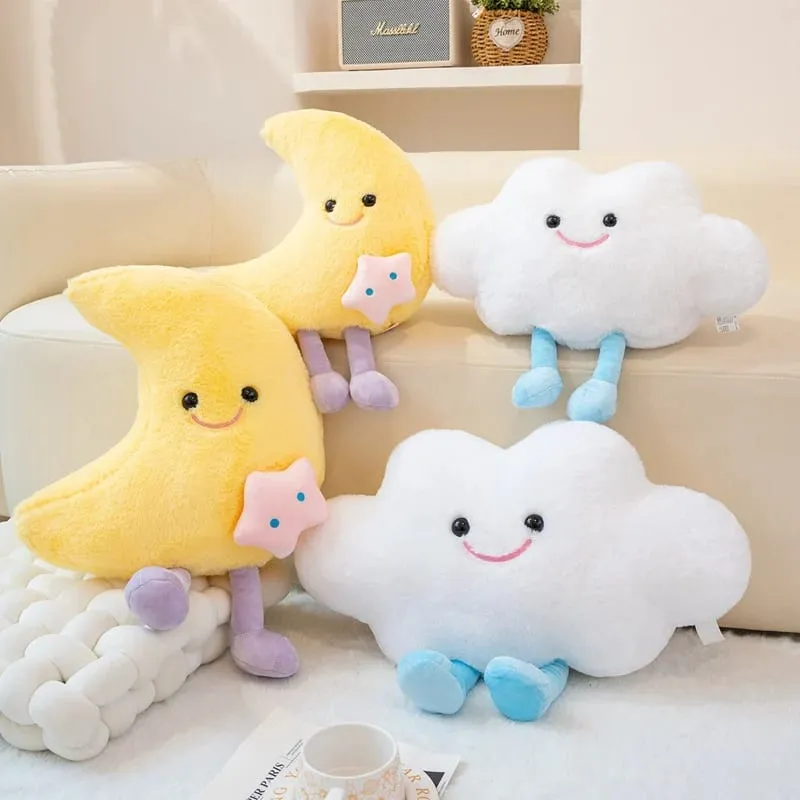 Lovely Smile Moon and Cloud Plush Pillow Comfortable Sofa Cushion Stuffed Soft Doll Home Car Decor Gift