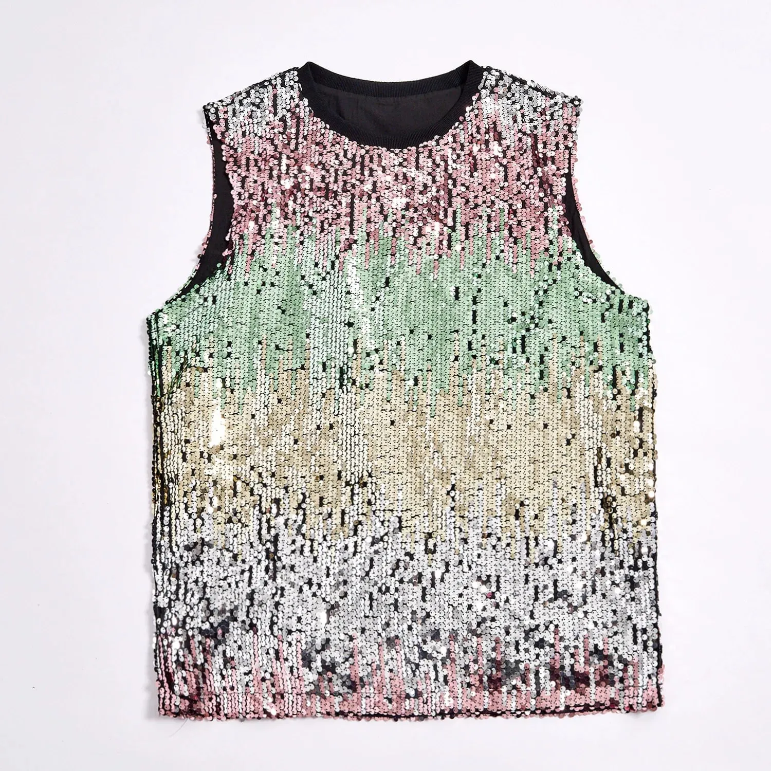 2025 Fashion Pullover Sleeveless Multi-color Sequined T-shirt/vest for Women Urban Street Style Multicolored Women's Tank Top