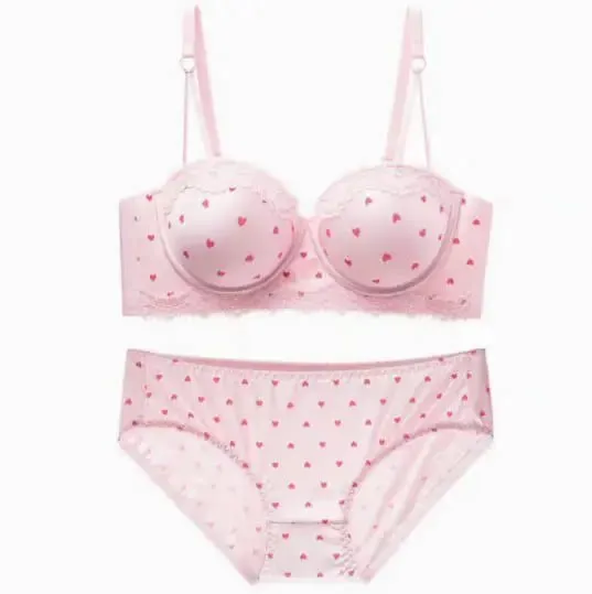 Set Celana Dalam Bra Renda Hati Manis Kawaii Koleksi Samping Payudara Kecil Push Up Pakaian Dalam Wanita Nyaman Anti Kendur Lingerie Ukuran 32-38 — image 10