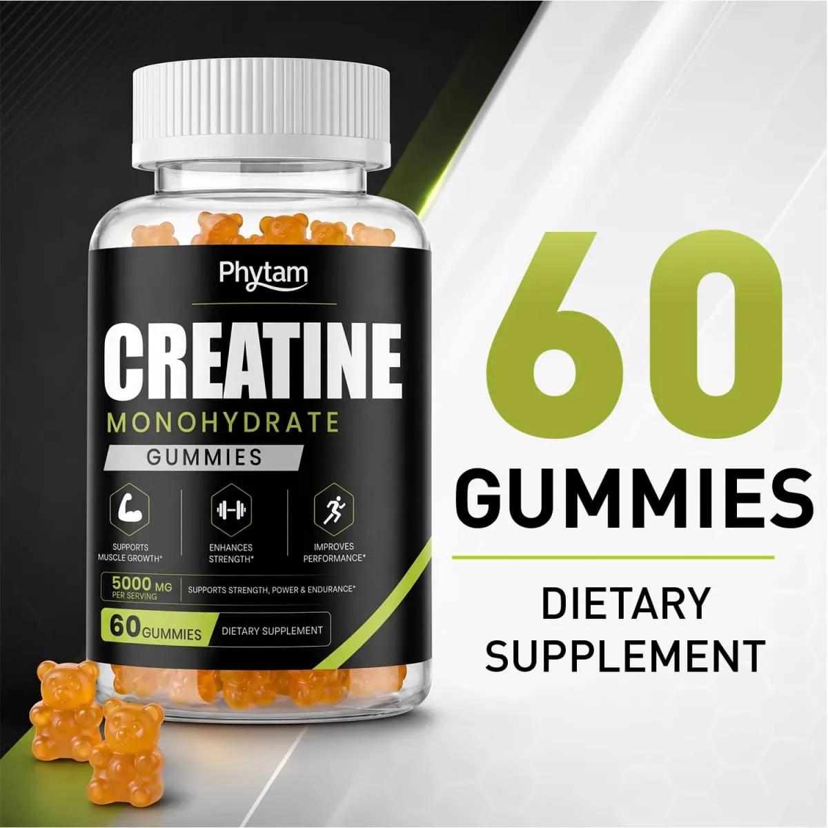 5000mg Creatine Monohydrate Bear Gummies 60 Count Chewable Daily Workout Nutrition Supplement Supports Athletic Performance & Muscle Maintenance — image 2