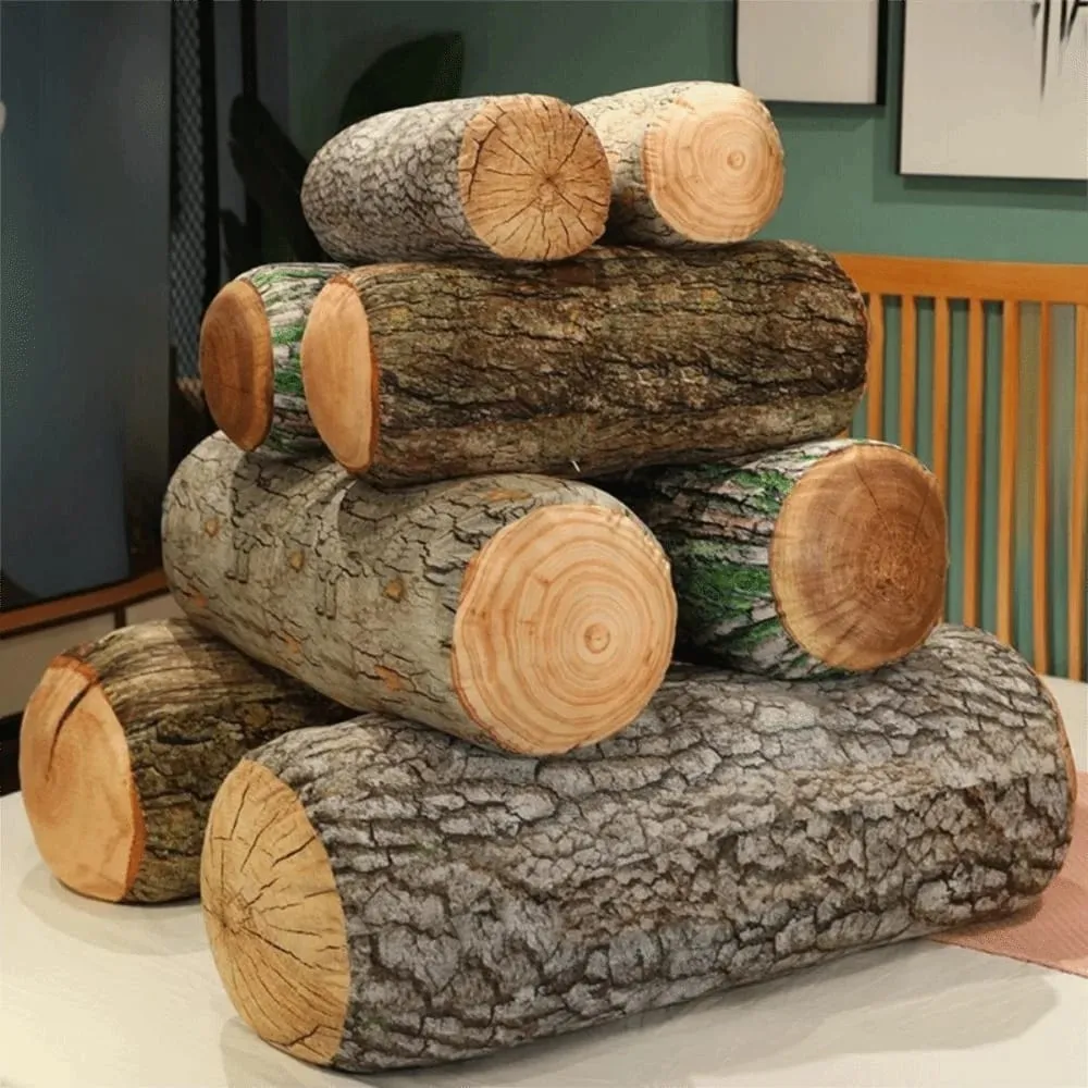 Material Tree Log Pillow Soft Texture PP Cotton Filled Stump Cushion Realistic Wood Grain Novelty Throw Pillow For Men — image 1