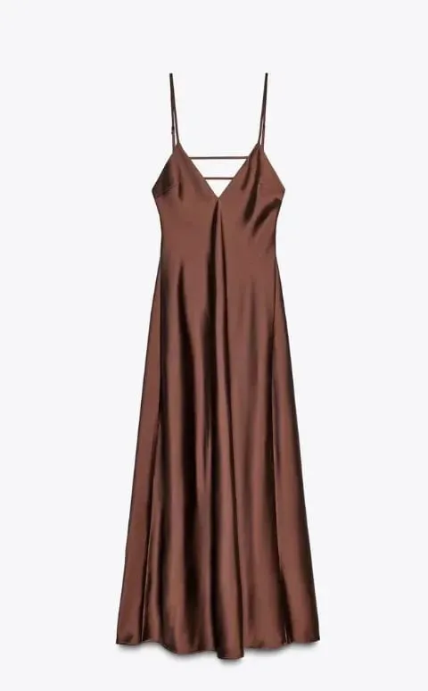 Frauen Orange Satin Sling Langes Kleid Fashion Solid Backless Ärmel V-ausschnitt Plissee Kleider 2026 Dame Abend Party Roben Sommer