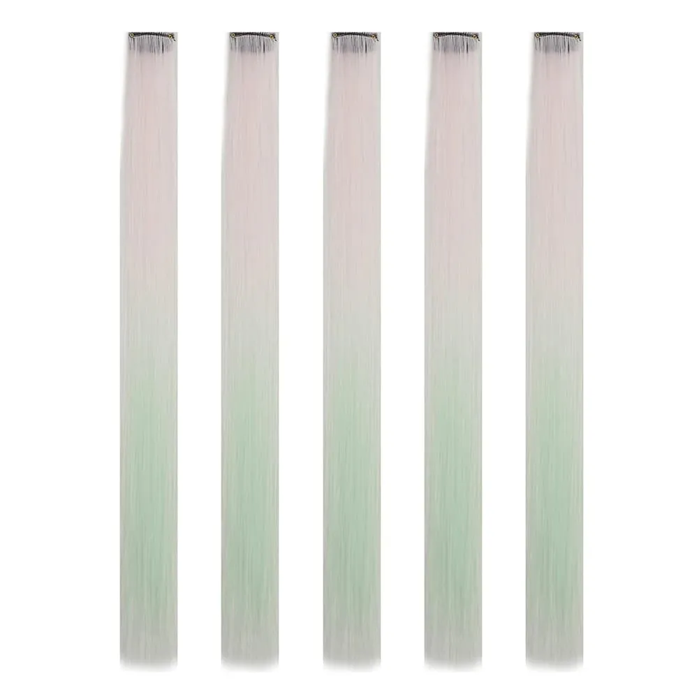 5PCS/set Clip in Hair Extensions Synthetic Hairpieces Colored Party Highlights for Girls 18 inches Multi-colors Straight Hair