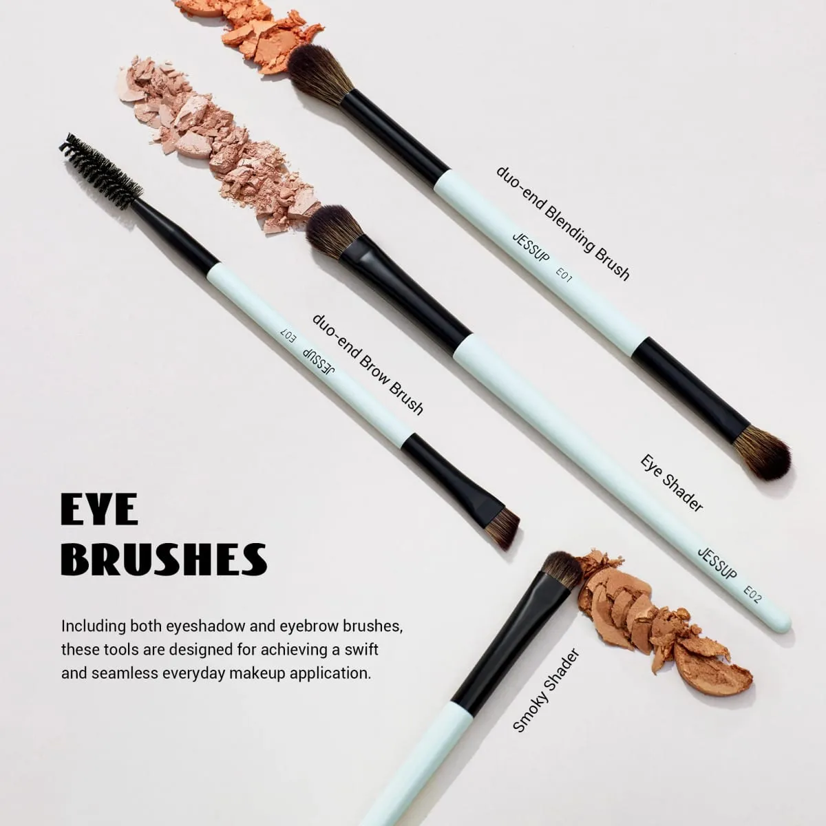 Jessup Makeup Brush Set Double Sided Makeup Brushes Foundation Contour Blush Blending Eyebrow Shadow Fiber Bright Cyan T501