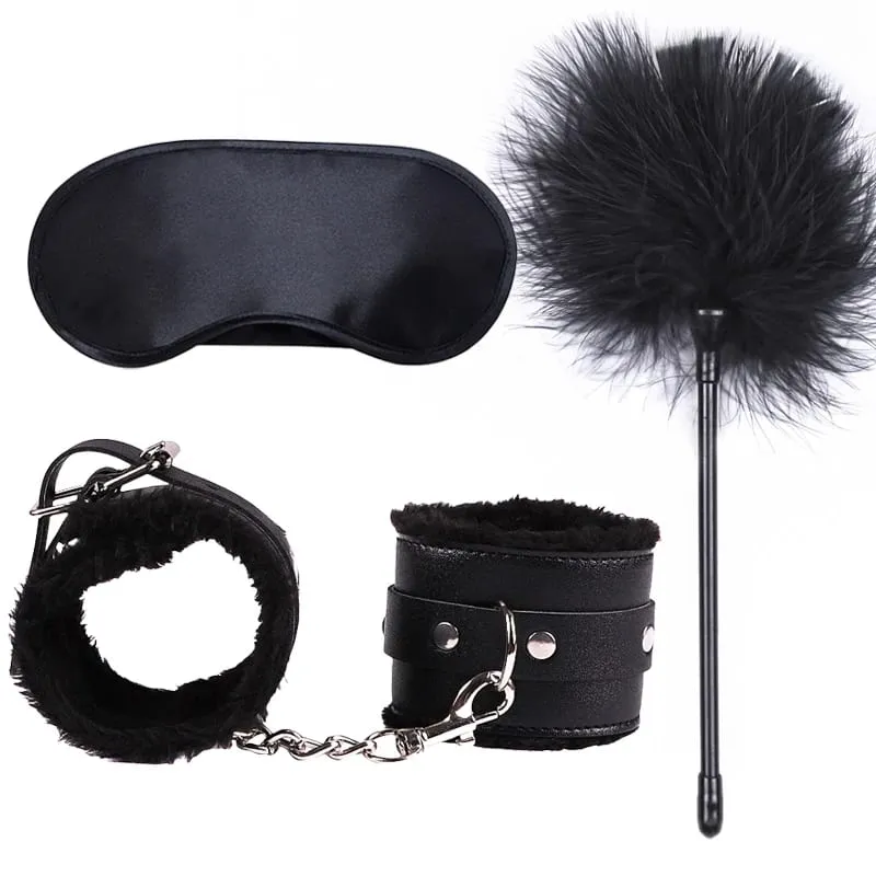 Mga Sex Toys Para sa Babae Bdsm Set Sexy Leather Plush Sex Toys Bondage Kit Mga Posas Feather Blindfold Fetish Flirt Goods Para sa Matanda