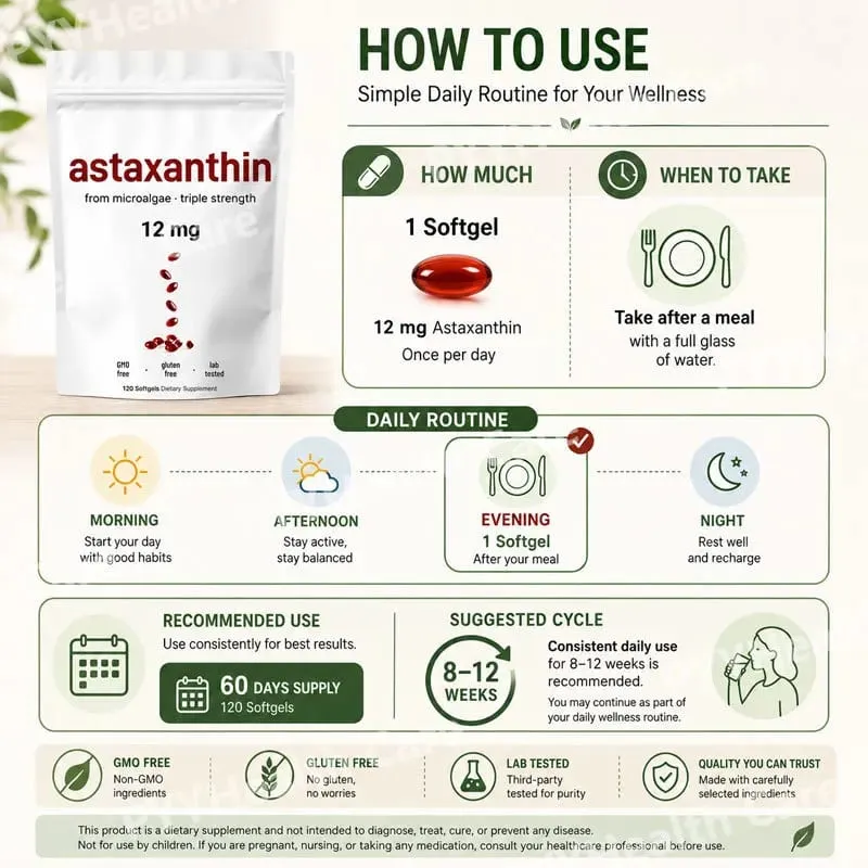 Astaxanthin 12mg Softgels From Plant-Based Microalgae with MCT Oil Dietary Supplement — image 5
