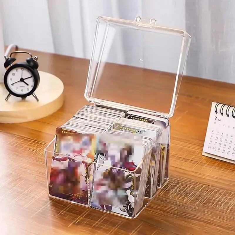 Clear Acrylic Card Organizer - Holds 400 Cards Dual Compartment Display Box for Postcards & Game Cards