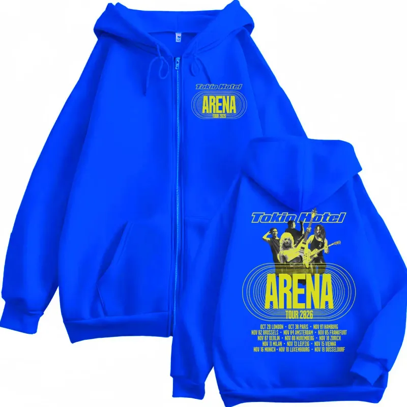 Tokio Hotel Arena Tour 2026 Dragkedja Huvtröjor Herr Kvinnor Mode Rock Zip Up Pullovers Hög kvalitet fleece långärmade sweatshirts