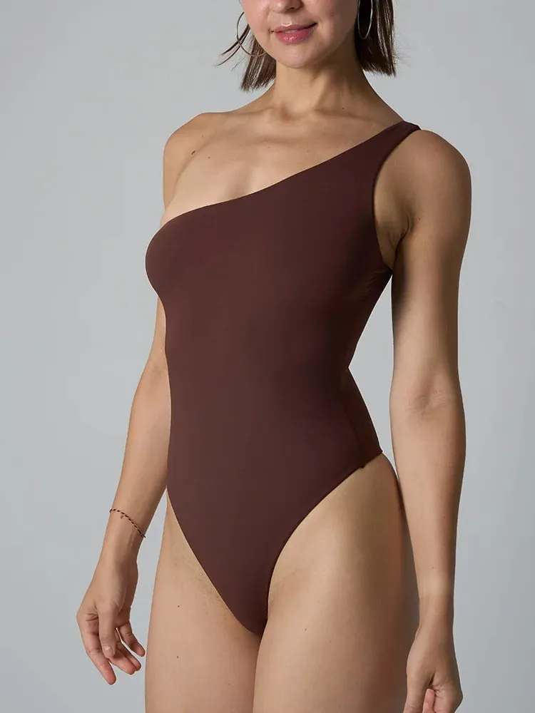 Diagonal Shoulder Jumpsuit Women's Solid High Elasticity Thin Shapewear Bodysuit Female Fashion Streetwear Slim Sports Underwear