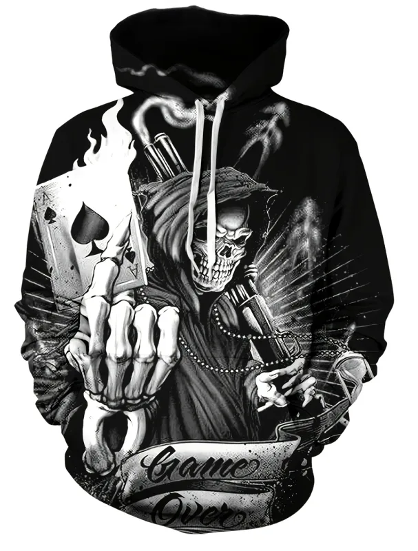 3D Printed Skull and Rose Sweatshirts Drawstring Sportwear Long Sleeved Tops Men's Hooded Hoodies Street Graphic Men's Clothing