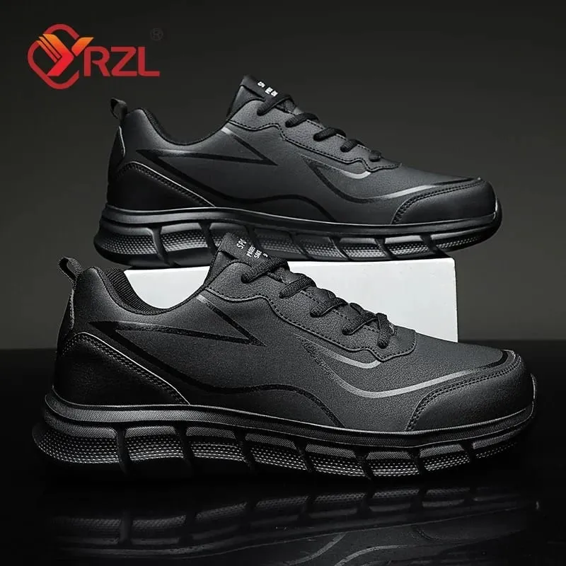 Black Running Shoes Leather Waterproof Athletic Sneakers Men Wear-resistant Men Walking Sport Shoes Comfortable Men Shoes — image 6