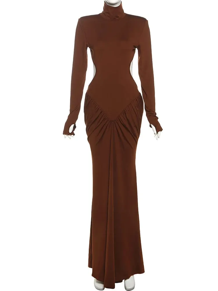 이상한 Puss Backless 맥시 드레스 여성 어깨 패드 긴 소매 허리없는 복숭아 엉덩이 Ruched 우아한 연회 스키니 Vestidos