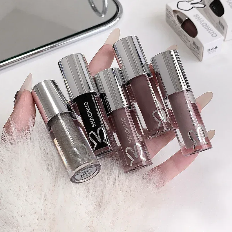 Mirror Watery Lip Gloss Lasting Moisturizing Lip Tint Cool Black Silver Gray Pearl Fine Sparkling Lipstick Makeup Cosmetics