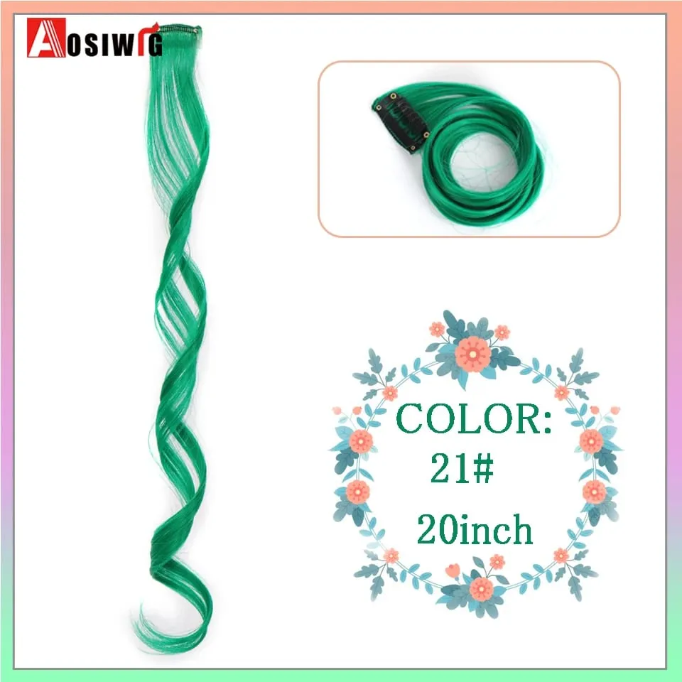 22" Synthetic Long Straight Rainbow Highlight Colored Hair Extensions Clip In One Piece Ombre Pink Purple Green Yellow For Wome