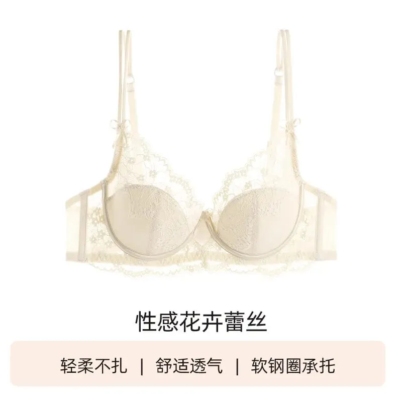 Women Pink Lace Full‑Cup Thin Minimizer Bra Set Push‑Up Anti‑Sag Support Lingerie Intimates For Large Breast Ladies Casual Daily — image 9