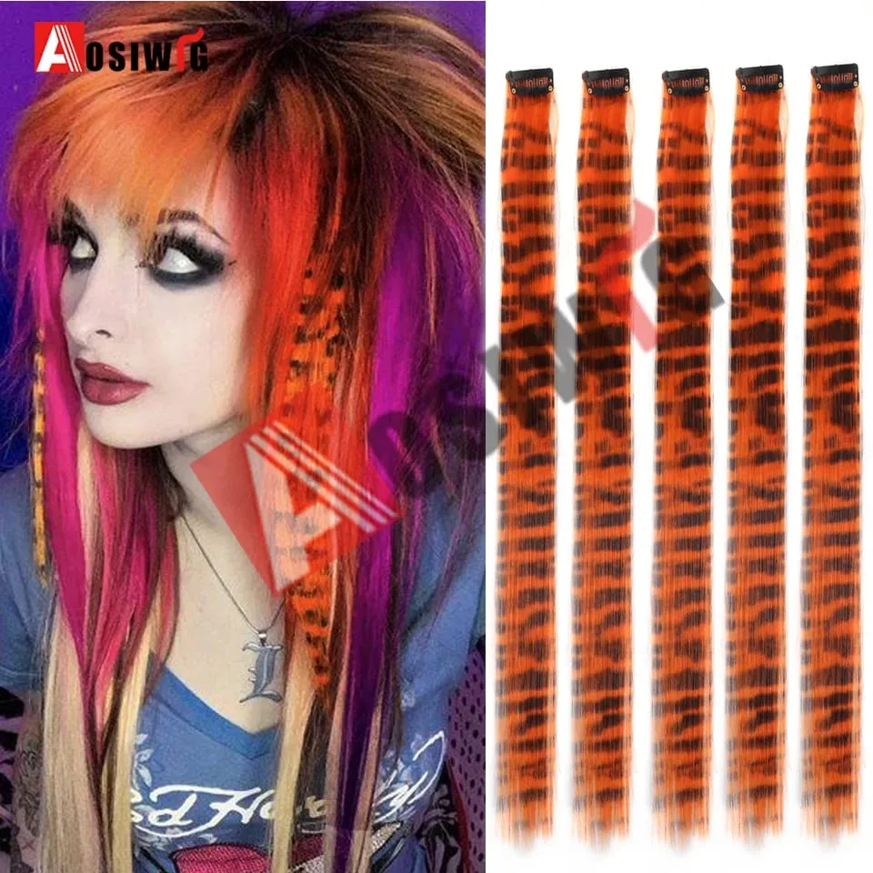 5PC Synthetic Feather Hair Extensions With Clips Heat Resistant Straight Hair Extensions Color Colored Black Hair Clip Womens 8G