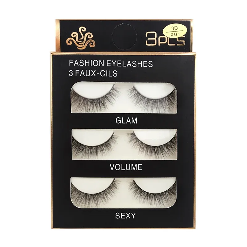 Faux Cils 3 Pairs False Eyelashes Natural Long 3D Mink Lashes Soft Fluffy Wispy Handmade Fake Lashes Eye Makeup Tools Maquiagem