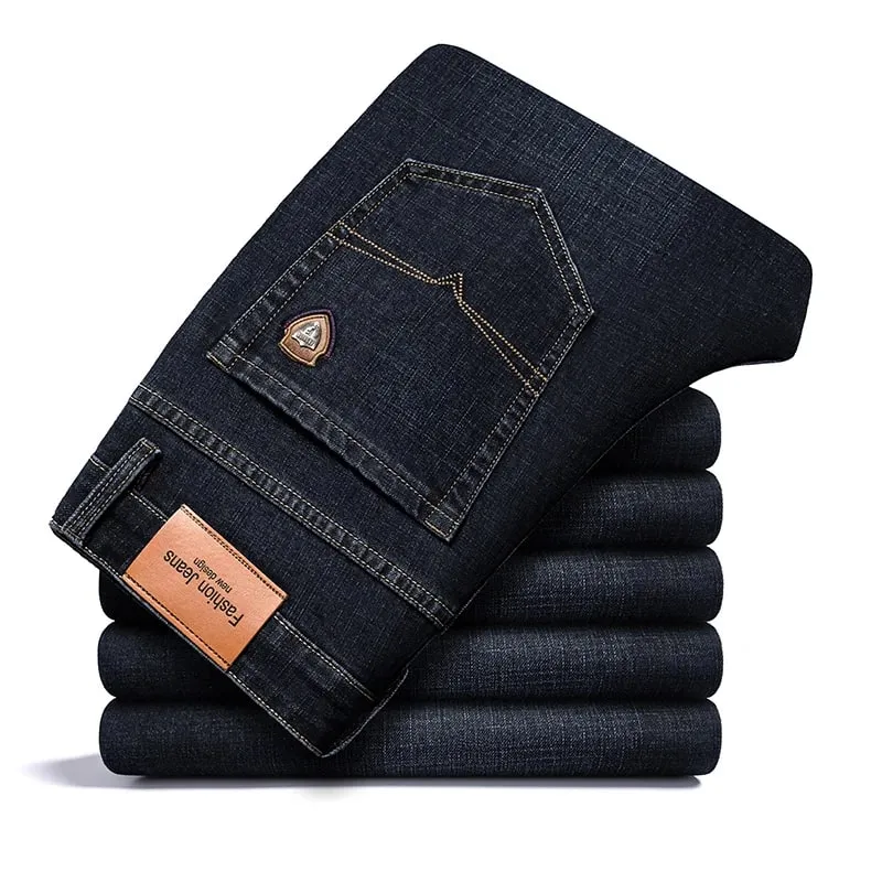 BAO 2024 autumn spring fitted straight stretch denim jeans classic style badge youth men's business casual jeans trousers