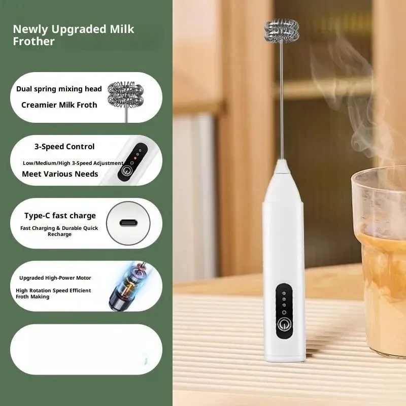 Milk Frother USB Rechargeable 3 Speeds Foam Maker Coffee Whisk Mixer Electric Handle Blender Egg Beater
