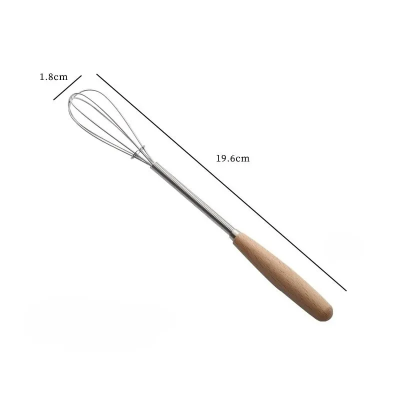 Whisk with Solid Wood Handle Kitchen Mini Stainless Steel Egg Beater Milk Whipper Whisk Wire for Blending Beating — image 6