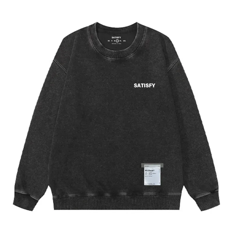 Satisfy SoftCell Men's Round-Neck Sweatshirt Running Distress Member Print Vintage Style Long Sleeve Cotton Sweatshirt with Po — image 1