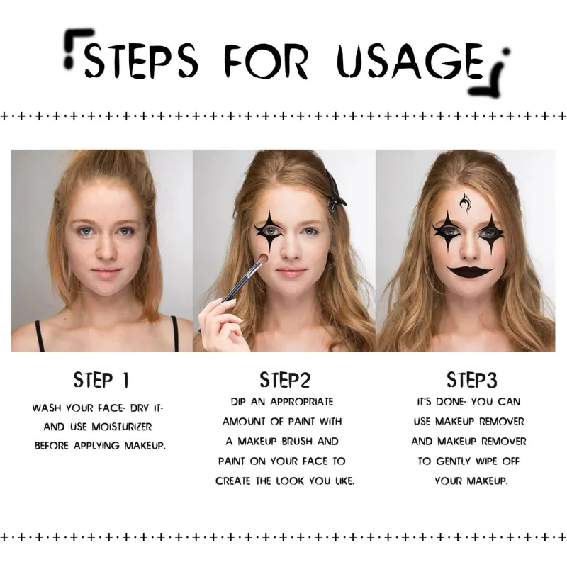 Halloween Face Paint Kit Cosplay Face Body Paint Highly Pigmented Black and White Easy to Paint with Brush for Theme Parties
