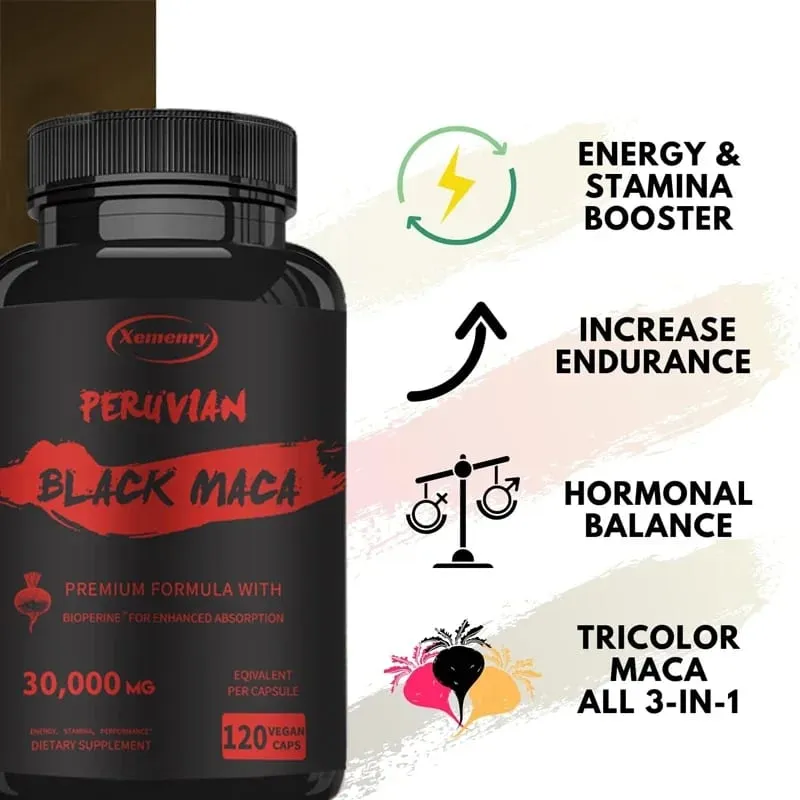 Maximum Strength Black Maca Root - 30 000 Mg - Gelatin Maca Root Extract From Peru