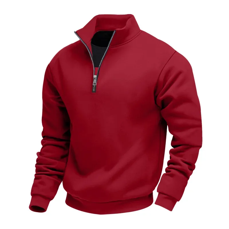 2026 New Fleece Lined Half Zip Sweatshirt for Men, Autumn Winter Solid Color Plus Size Casual Pullover Hoodie Daily Leisure Wear