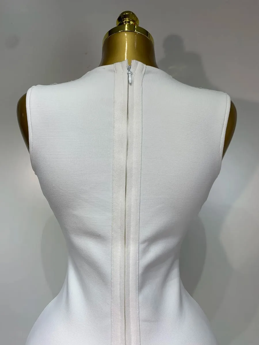 Kobiety 2025 seksowny dekolt w serek wycięty krótka bandażowa sukienka srebrne cekiny biały elegancki luksusowy urodziny klub na wesele Vestidos