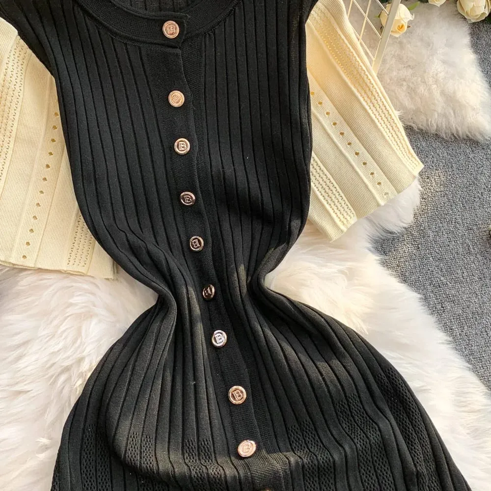 YuooMuoo ชุดสตรี 2026 ฤดูใบไม้ผลิและฤดูร้อน Elegant Patchwork One ชิ้นถักชุด Maxi Office Lady Slim เอวเสื้อกันหนาวชุด — image 4