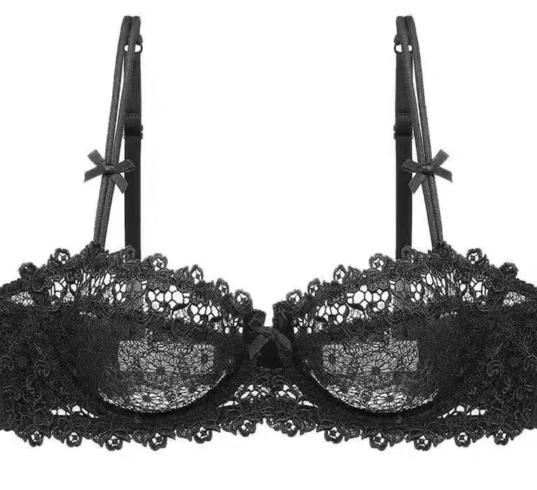 ยุโรปลูกไม้ชุด Ultra-Thin กึ่งโปร่งใสครึ่งถ้วย Pure Desire Bras สำหรับหน้าอกขนาดเล็ก Anti-Sagging ชุดชั้นในสบาย — image 8