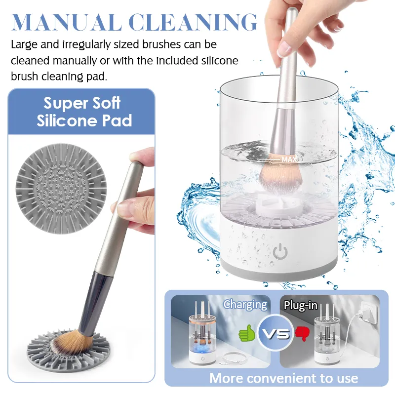 Bærbar USB Makeup Brush Cleaner 3 i 1 elektriske kosmetiske børster Rengøring Tørretumbler Værktøj Automatisk vask Makeup Cleaner til kvinder