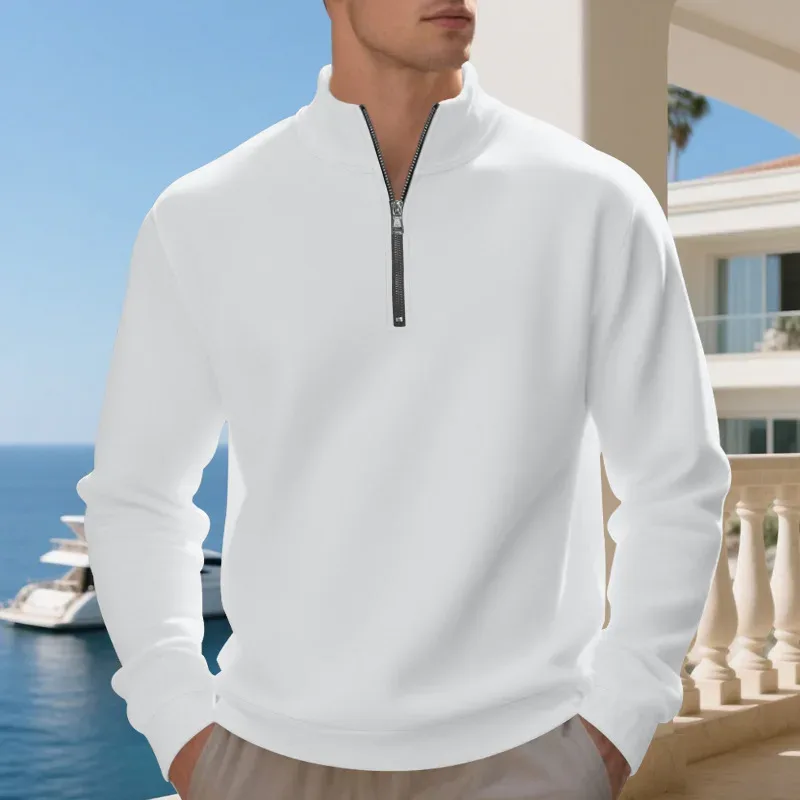 2026 New Fleece Lined Half Zip Sweatshirt for Men, Autumn Winter Solid Color Plus Size Casual Pullover Hoodie Daily Leisure Wear