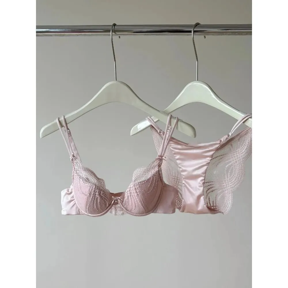 Set intimo mezza coppa Donna Coppa sottile Push Up Reggiseno morbido con ferretto Slip Piccolo petto Raccogliere Supporto laterale Biancheria intima anticedimento 32‑38 — image 3