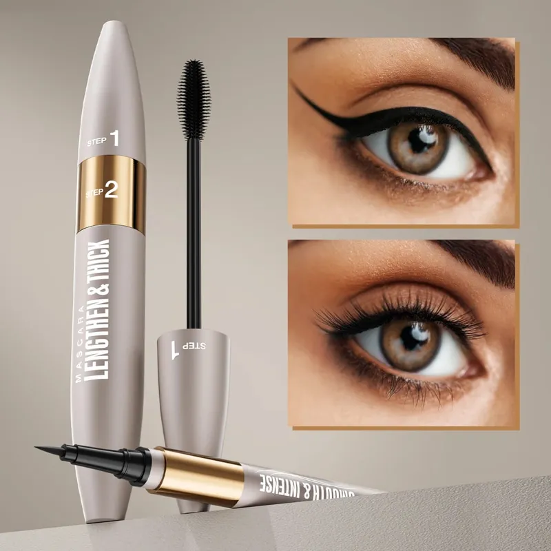 Waterproof & Sweat-Resistant Smudge-Proof Eyeliner Lengthening & Thickening Mascara Mascara & Eyeliner Combo Set