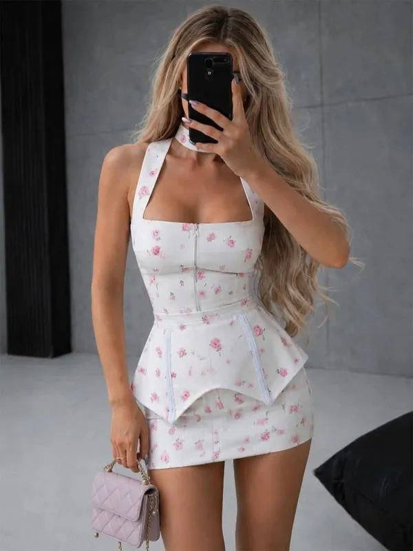 Elegantní minišaty s květinovým potiskem, dámské, elegantní, výstřih do V, plné rukávy, jednořadové, úzké, krátké šaty do áčka 2026 Dámské společenské róby