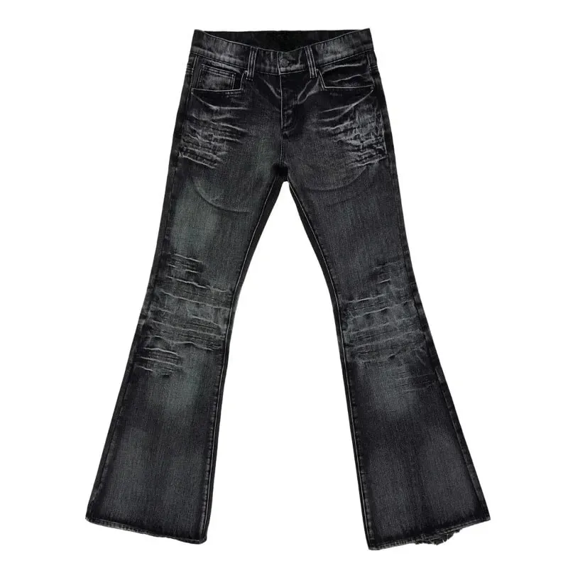 Y2K Vintage Flared Jeans Mid Blue Washed Men Women Bootcut Jeans American Hip Hop Distressed Streetwear Unisex Wide Leg Pants