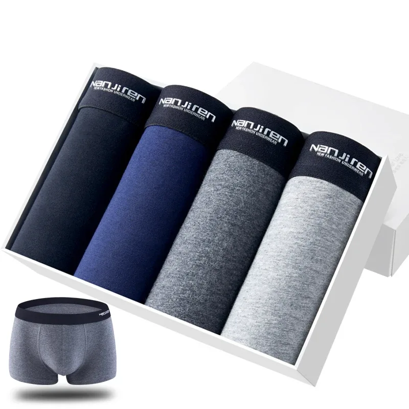4Pcs/lot Men's Underwear Sexy Boxer Shorts Cotton Panties Man Solid Underpants Male Soft U Convex Lingerie Plus Size L-6XL