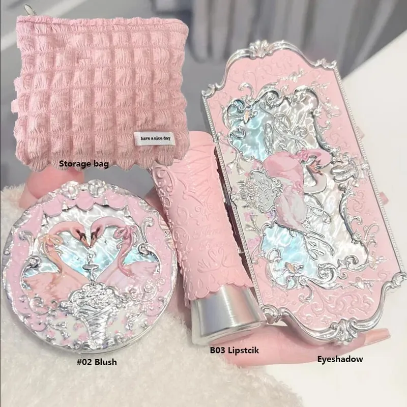 Flower Knows Make Up Kit Cosmetics Full Set Strawberry Rococo Palette Little Angel Highlighter Matte Lipstick 4Pcs Kit