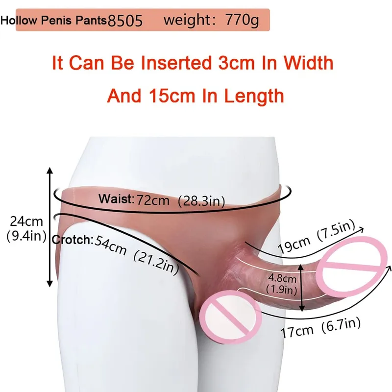 Silicone Briefs Wearable Hollow Dildo Panties Strapon Penis Sleeve Pants Male Dick Extender Sex Toys For Adult Sexy Tools