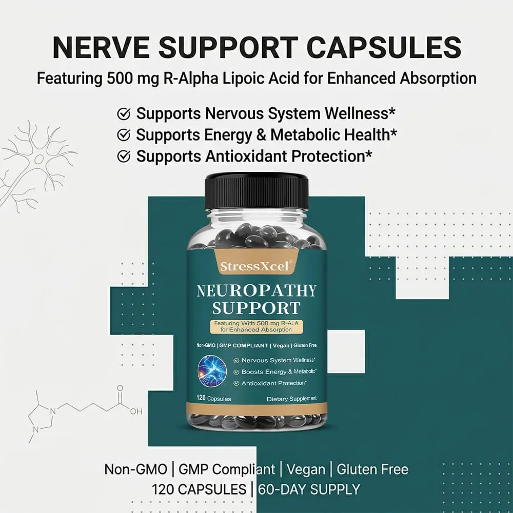 Neuropathie Capsules Kruidenmengsel Antioxidant Ondersteuning Dagelijks Zenuwwelzijn Lichaamsmetabolisme Cellulair Vitaliteit en stemming Kalm