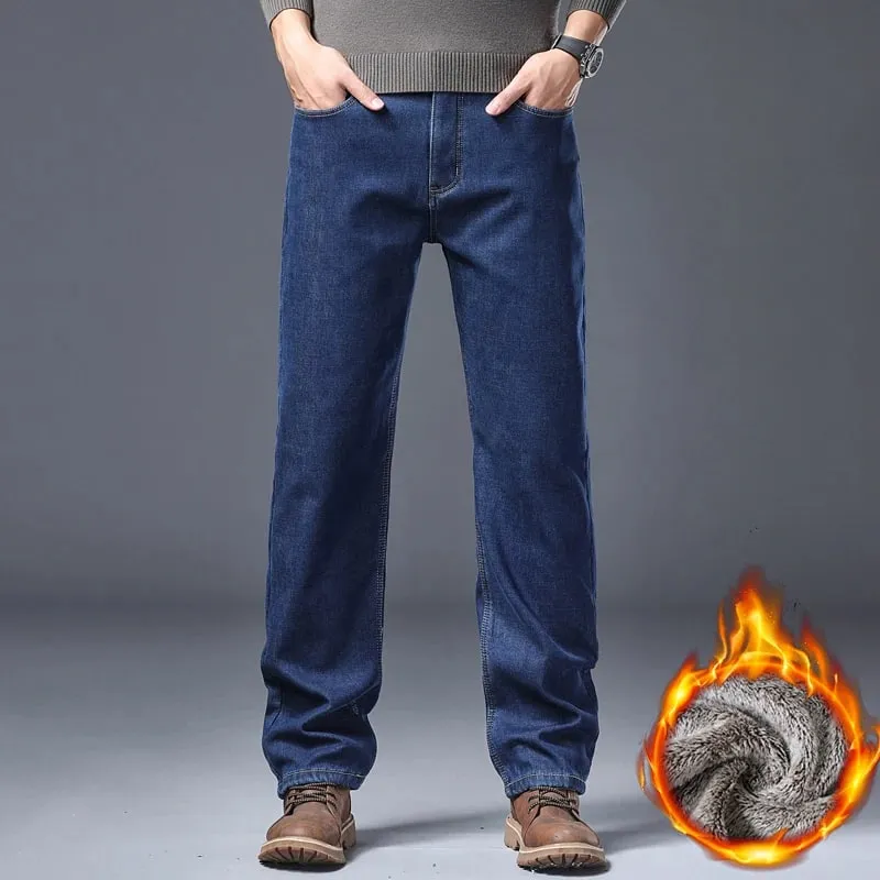 Nam Lông Cừu Lót Dày Quần Jean Mùa Đông Ấm Co Giãn Slim Fit Quần Denim Mềm Mại Thoải Mái Quần Mặc Đi Làm Hàng Ngày quần Áo
